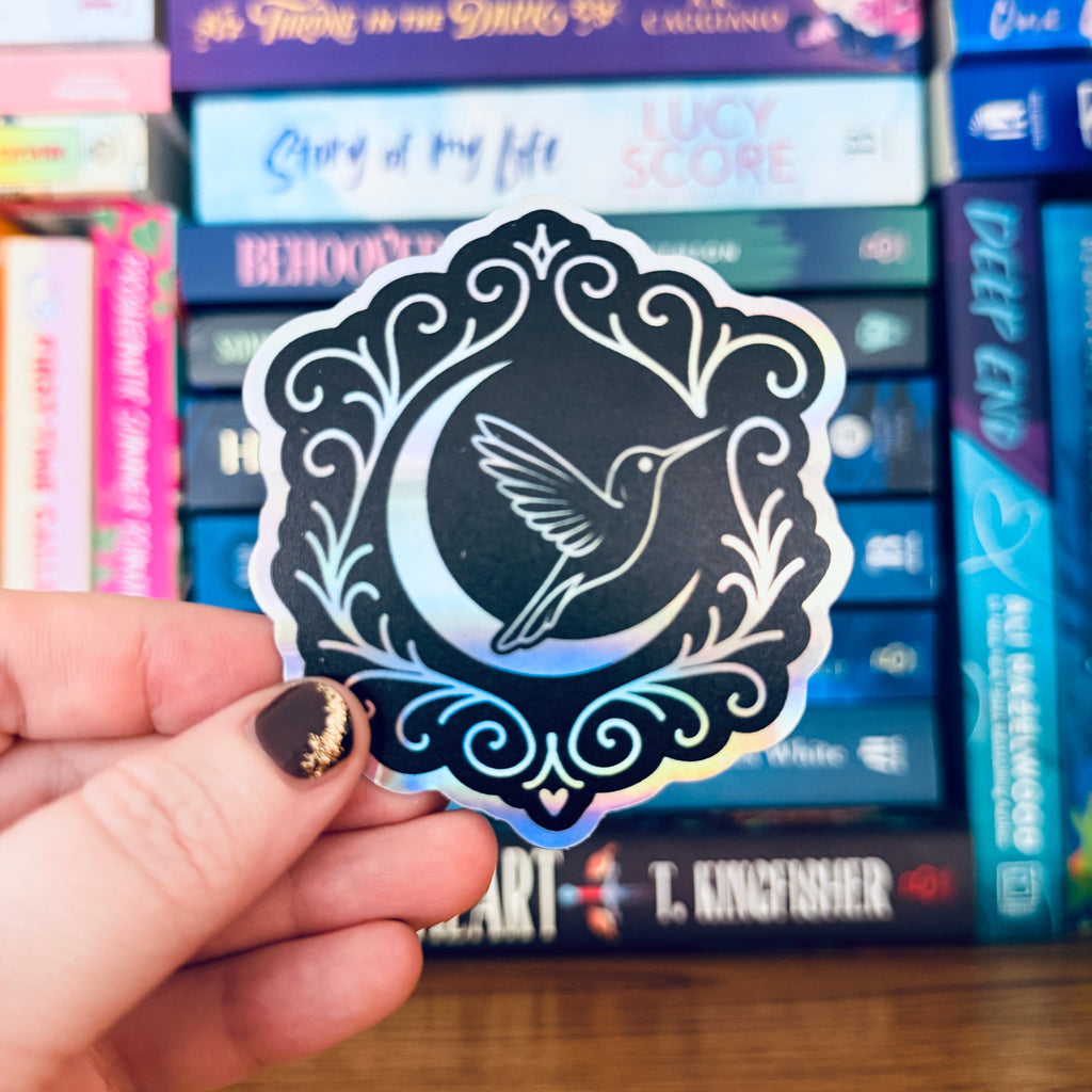 Hummingbird & Moon Crest Sticker | Removable Hummingbird Decal