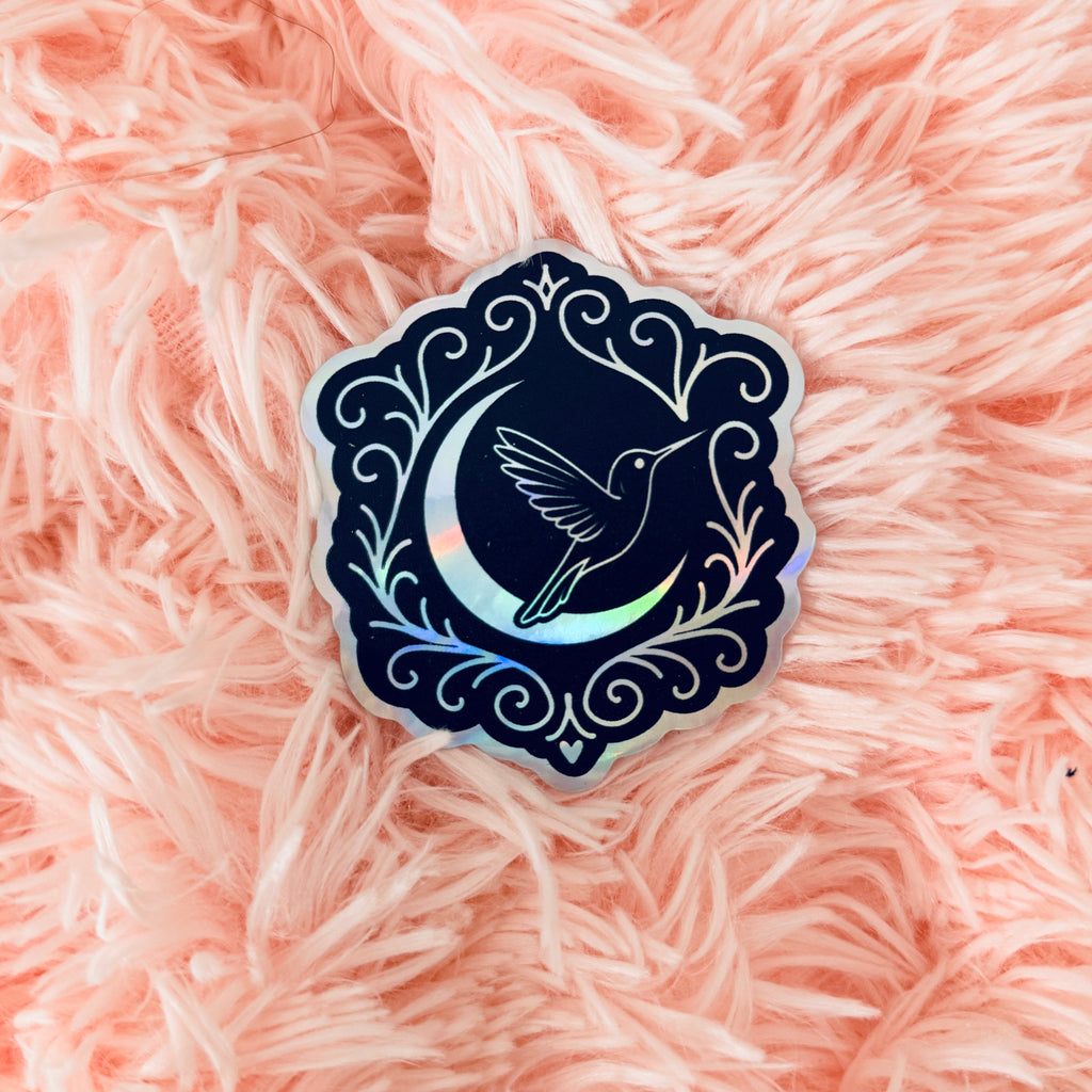 Hummingbird & Moon Crest Sticker | Removable Hummingbird Decal