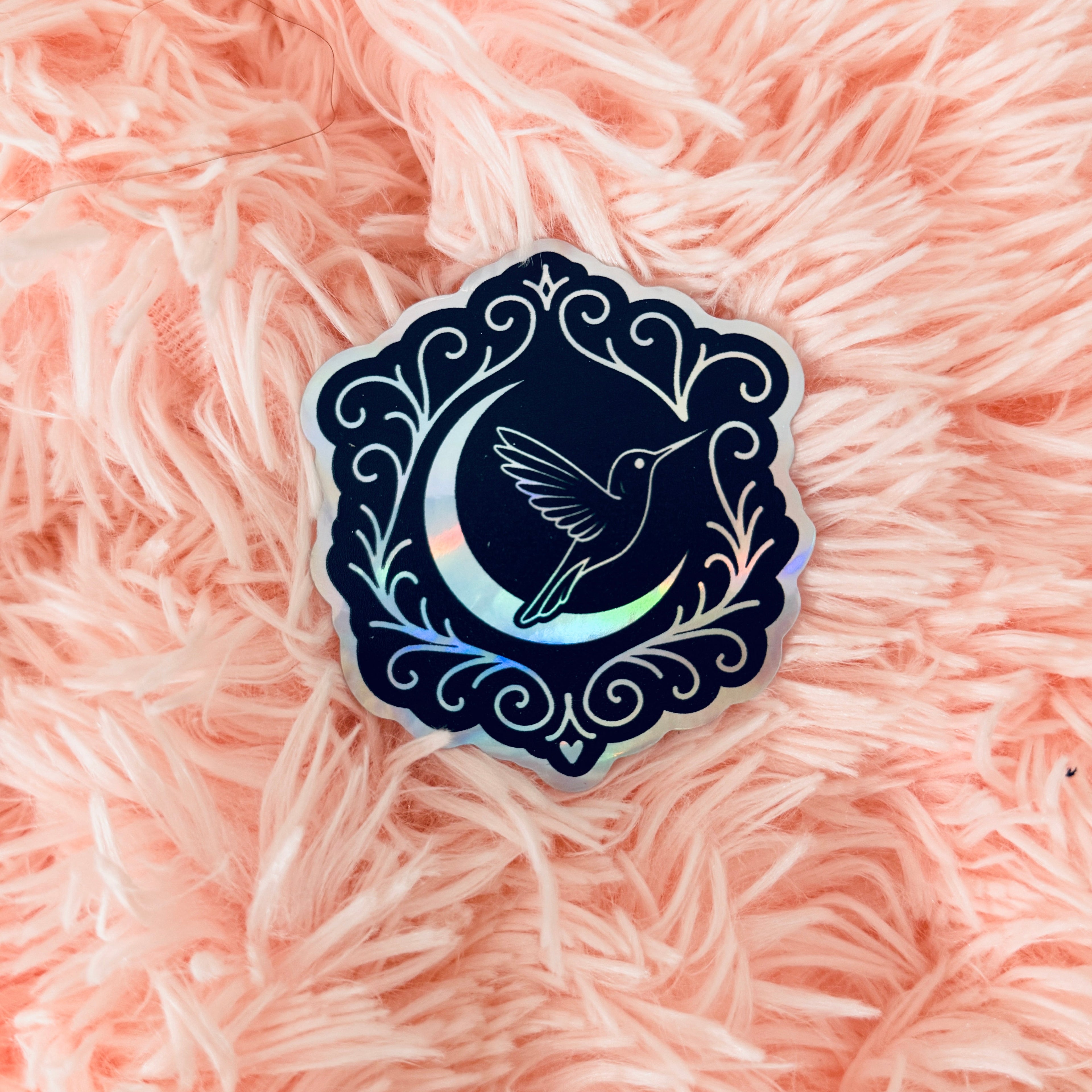 Hummingbird & Moon Crest Sticker | Removable Hummingbird Decal