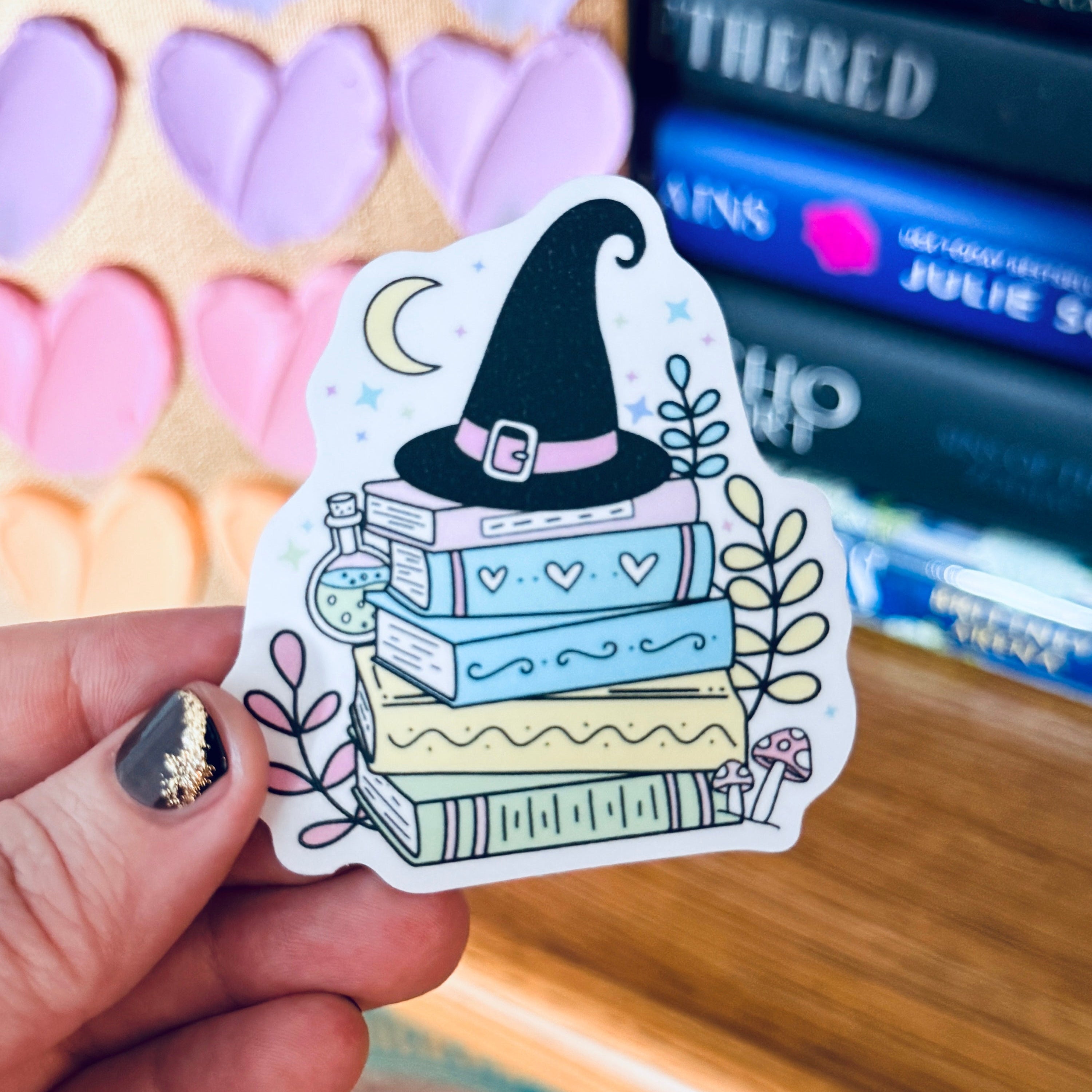 Witchy Book Stack Sticker / Permanent Bookish Decal