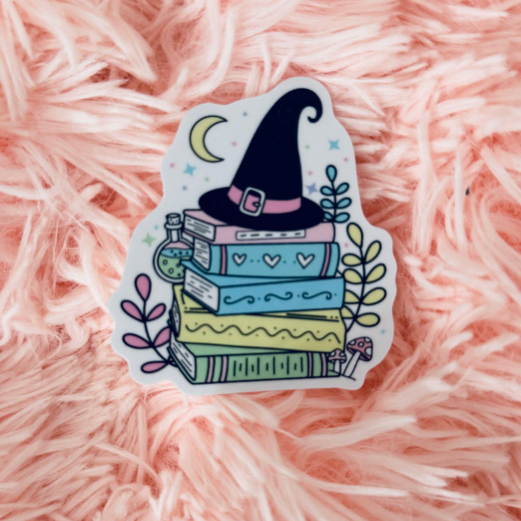 Witchy Book Stack Sticker / Permanent Bookish Decal